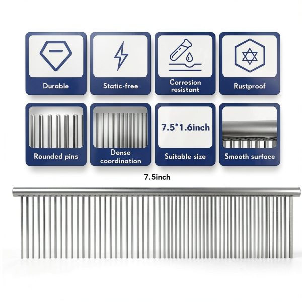 Lallisa Dog Grooming Comb Stainless Steel Dual Density-1