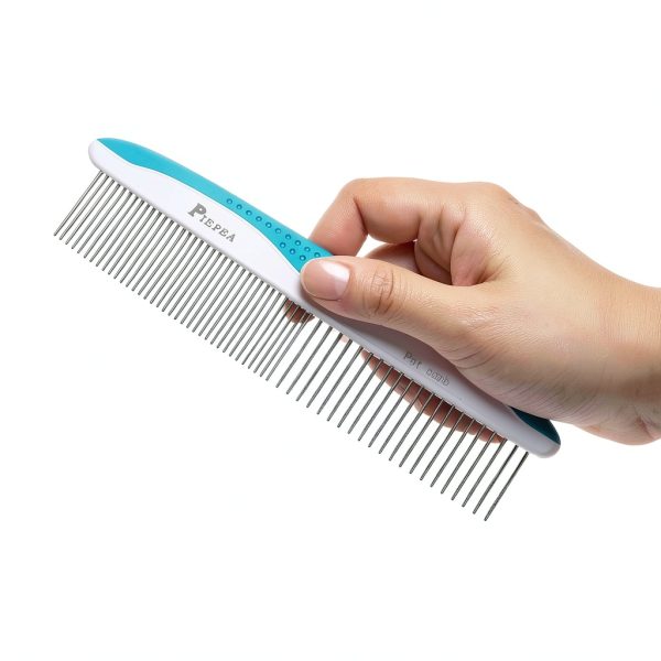 PIEPEA Dog Grooming Comb Stainless Steel Teeth Ergonomic-4