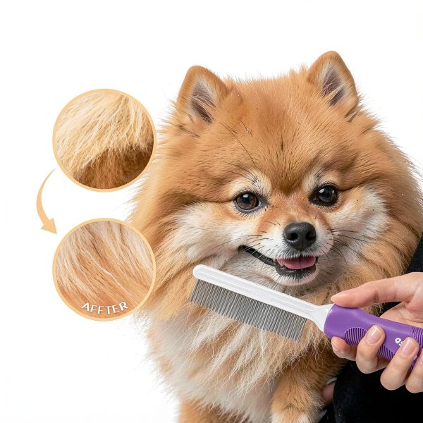 GENPEPADO Dog Cat Grooming Comb Stainless Steel Teeth-3