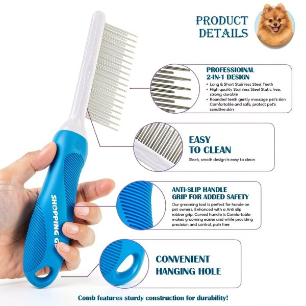 GENPEPADO Dog Cat Grooming Comb Stainless Steel Teeth-1